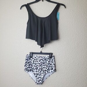 Nwt Adisputont Women's Two-Piece Swimsuit Leopard Print Black Siz S Summer Beach